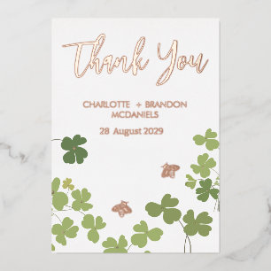 Green Clover Leaves. Wedding Thank You Gold