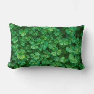 Green Clover Leaves with Water Drops Lumbar Pillow