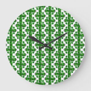 Green Clover Pattern Large Clock