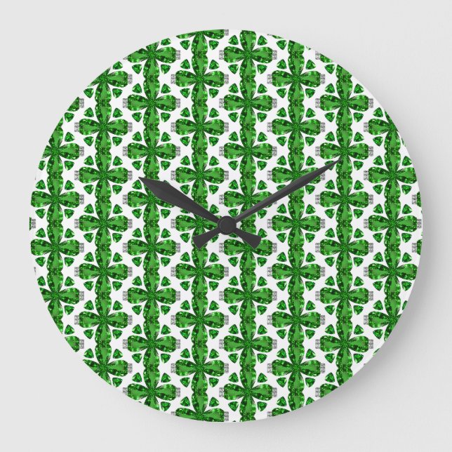 Green Clover Pattern Large Clock (Front)
