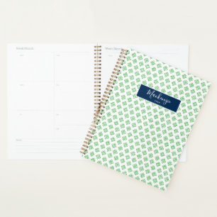 Green Clover Pattern Personalized School Calendar Planner