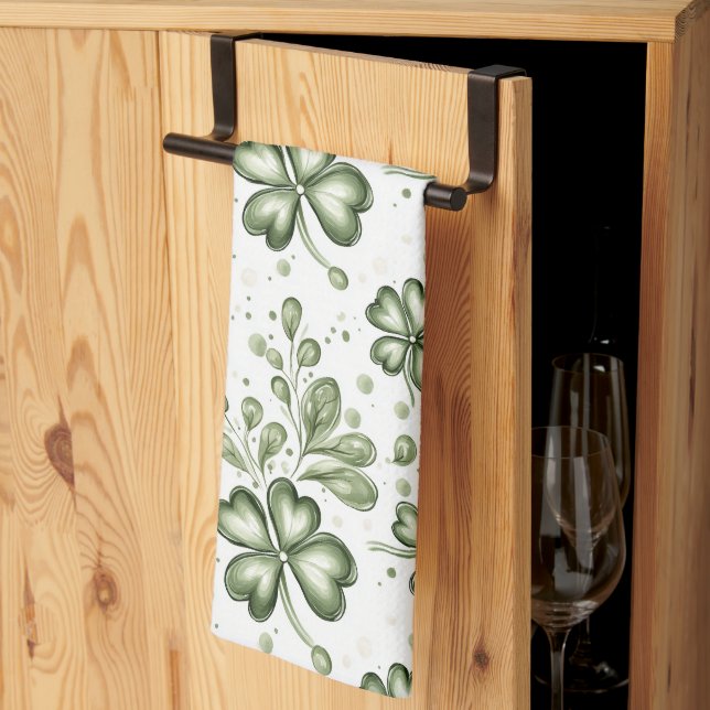  Green Clover Pattern • St. Patrick’s Day  Kitchen Towel (Thirds Fold)