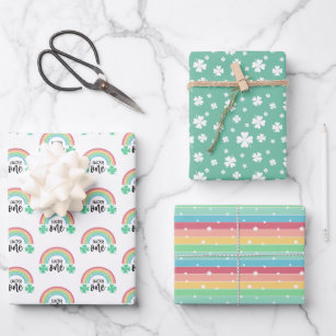 Green Clover & Rainbow Lucky One First Birthday Wrapping Paper Sheet