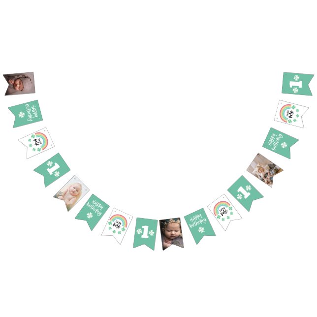 Green Clover Rainbow Lucky One Photo 1st Birthday Bunting Flags (All)