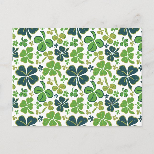 Green Clover Shamrock Pattern St. Patrick`s Day Po Postcard (Front)