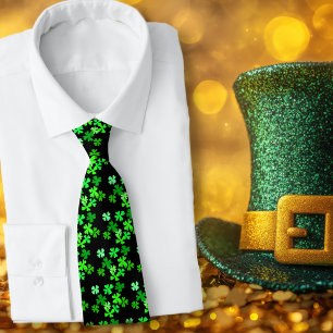 Green Clover Shamrocks Irish Black Tie