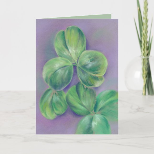 Green Clover Shamrocks on Purple St. Patrick's Day Card (Front)