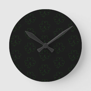Green Clover St Patricks Day Shamrock Lucky Charms Round Clock