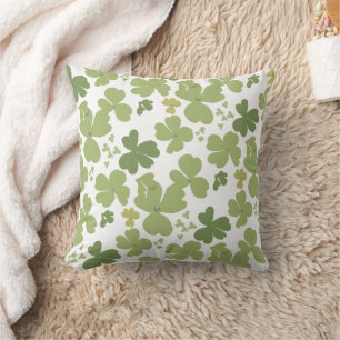 Green Cloverleaf St Patrick Day Garden Throw Pillow