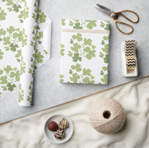 Green Cloverleaf St Patrick Day Garden Wrapping Paper