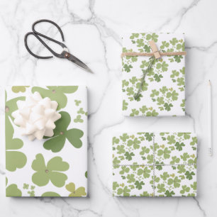 Green Cloverleaf St Patrick Day Garden Wrapping Paper Sheet