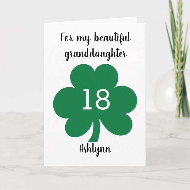 Green Cloverleaf St. Patrick's 18th Birthday Card (Front)