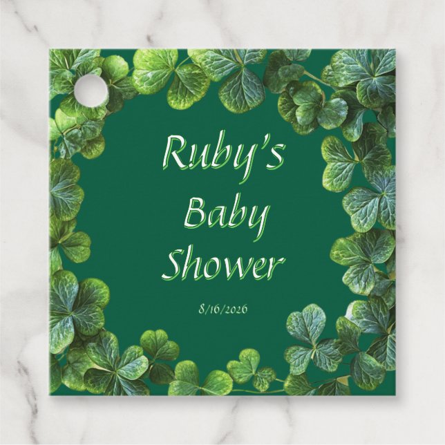 Green Clovers Baby Shower Favour Tags (Front)