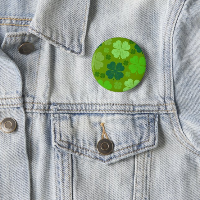 Green Clovers, Lucky Clovers, Saint Patrick's Day 2 Inch Round Button (In Situ)