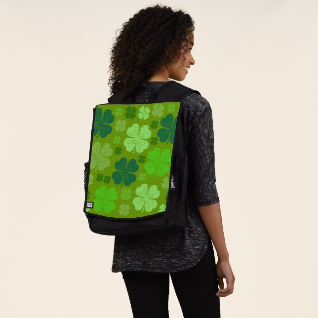 Green Clovers, Lucky Clovers, Saint Patrick's Day Backpack (Worn)