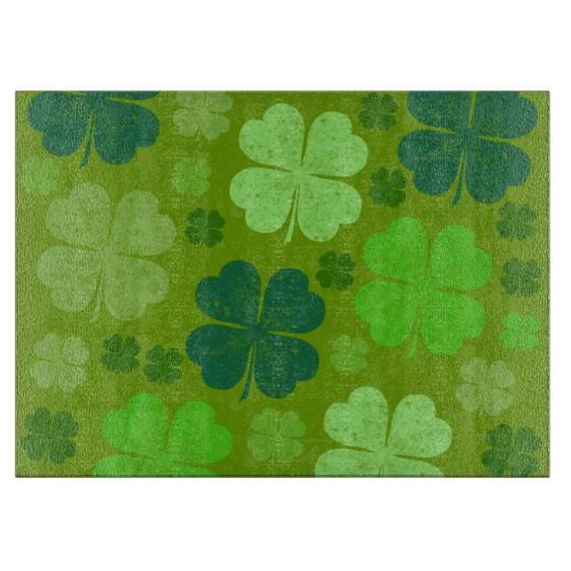 Green Clovers, Lucky Clovers, Saint Patrick's Day Cutting Board (Front)