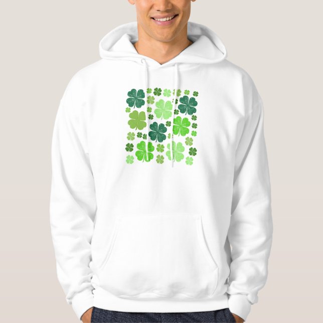 Green Clovers, Lucky Clovers, Saint Patrick's Day Hoodie (Front)