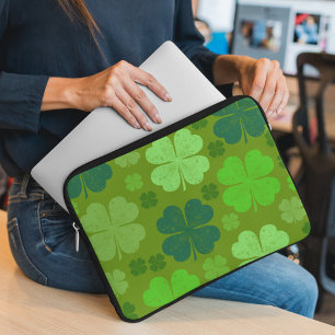 Green Clovers, Lucky Clovers, Saint Patrick's Day Laptop Sleeve