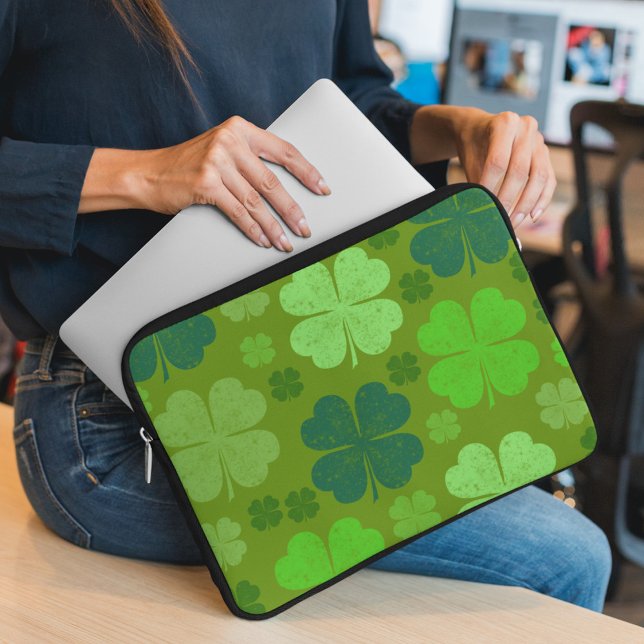 Green Clovers, Lucky Clovers, Saint Patrick's Day Laptop Sleeve (Creator Uploaded)
