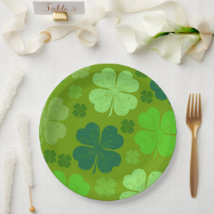Green Clovers, Lucky Clovers, Saint Patrick's Day Paper Plate