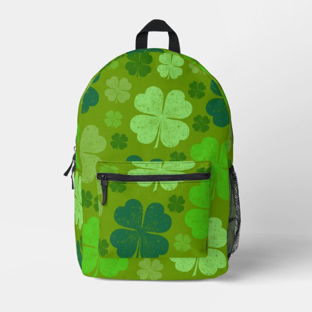 Green Clovers, Lucky Clovers, Saint Patrick's Day Printed Backpack (Front)