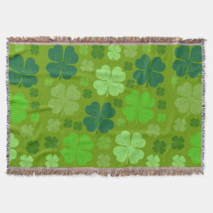 Green Clovers, Lucky Clovers, Saint Patrick's Day Throw Blanket