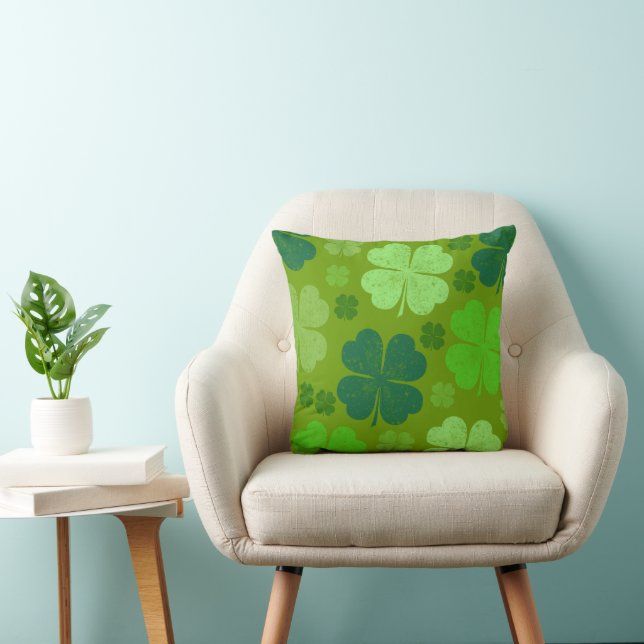 Green Clovers, Lucky Clovers, Saint Patrick's Day Throw Pillow (Chair)