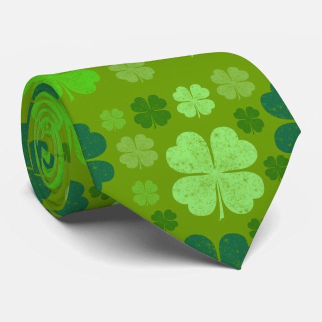 Green Clovers, Lucky Clovers, Saint Patrick's Day Tie (Rolled)