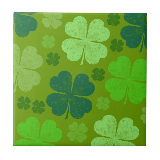 Green Clovers, Lucky Clovers, Saint Patrick's Day Tile (Front)