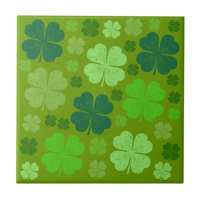 Green Clovers, Lucky Clovers, Saint Patrick's Day Tile (Front)