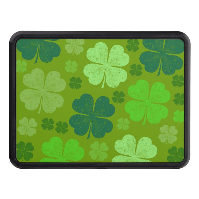 Green Clovers, Lucky Clovers, Saint Patrick's Day Trailer Hitch Cover (Front)