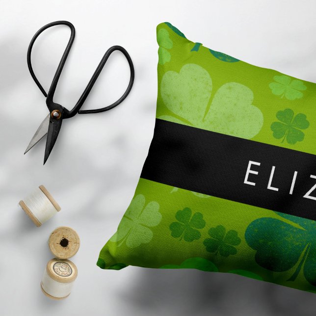 Green Clovers, Lucky Clovers, Your Name Accent Pillow (Creator Uploaded)