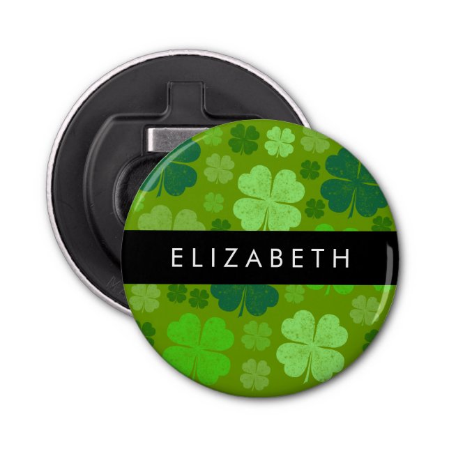 Green Clovers, Lucky Clovers, Your Name Bottle Opener (Front)