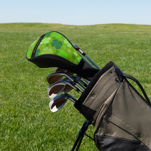 Green Clovers, Lucky Clovers, Your Name Golf Head Cover (In Situ)
