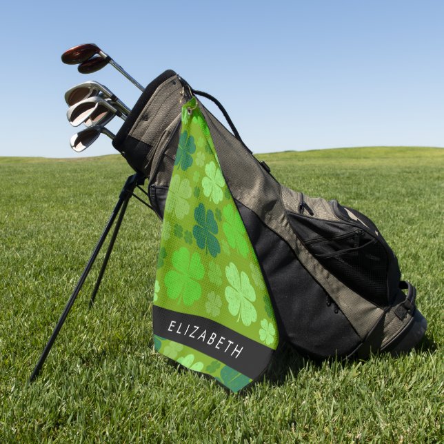 Green Clovers, Lucky Clovers, Your Name Golf Towel (Green)