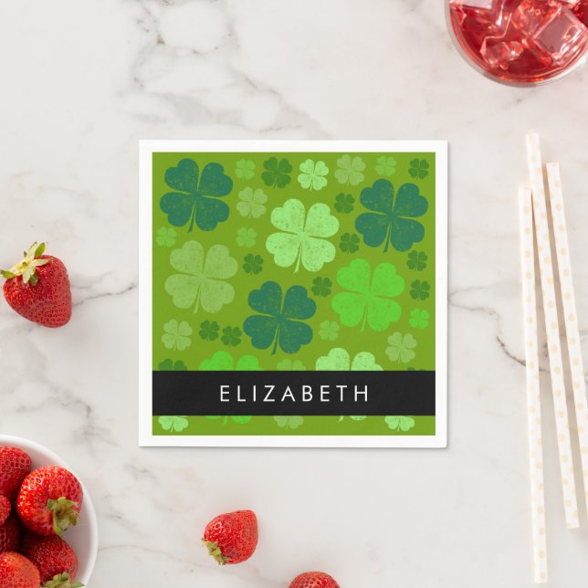 Green Clovers, Lucky Clovers, Your Name Napkin (Insitu)