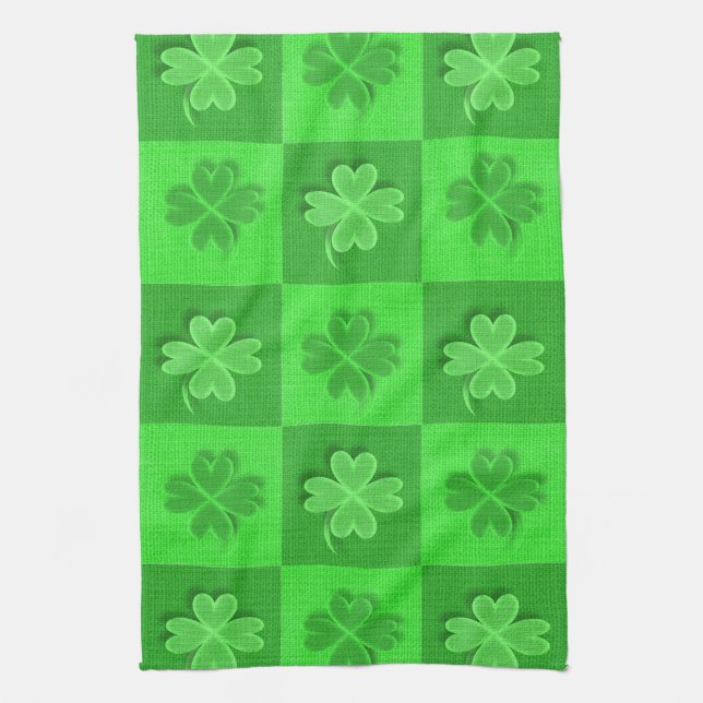 Green Clovers Pattern Kitchen Towel (Vertical)