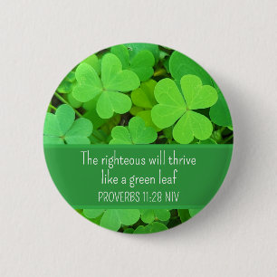 Green Clovers Photo Prosperity Bible Verse Cute 2 Inch Round Button