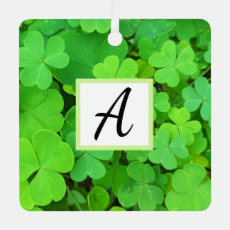 Green Clovers Photo Prosperity Bible Verse Initial Metal Ornament