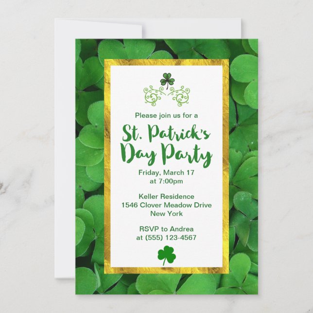 Green Clovers St Patrick's Day Invitation (Devant)