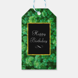 Green Clovers with FAUX Gold Foil Frame Birthday Gift Tags