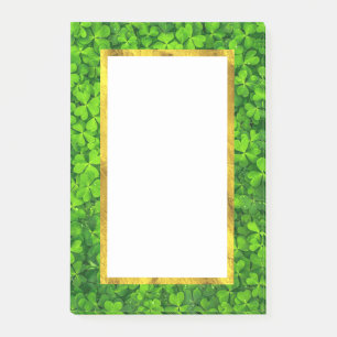 Green Clovers with FAUX Gold Foil Frame Post-it Notes