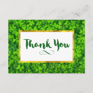 Green Clovers with FAUX Gold Foil Frame Thank You Card