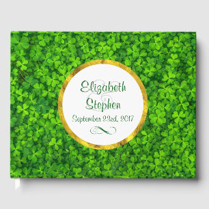 Green Clovers with FAUX Gold Foil Frame Wedding Guest Book