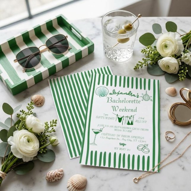 Green Coastal Beach Disco Bachelorette Weekend Invitation (Creator Uploaded)