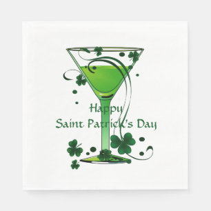 Green Cocktail Shamrocks St Patricks Day Party Napkin