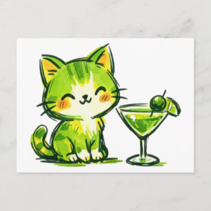 Green Cocktails and Cats Postcard