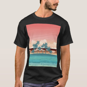 Green coconut island: sunset illustration. T-Shirt