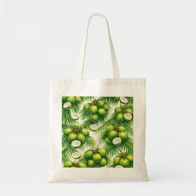 Green Coconut Palm Pattern Tote Bag (Front)