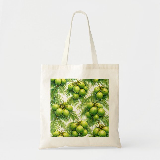 Green Coconut Palm Tropical Pattern Tote Bag (Front)